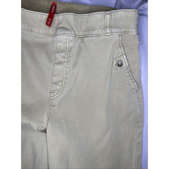 Spanx Women's High Rise Cropped Wide Leg Twill Pull-On Bone/Cream Pants Sz LG - Picture 4 of 5